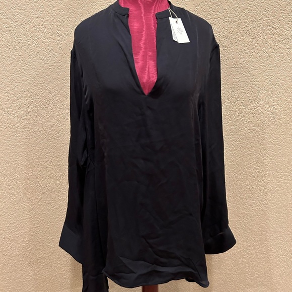 NWT Eleventy Black V Neck Tie Waist Long Sleeve Blouse Top - Picture 2 of 12